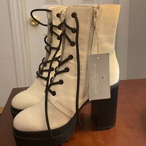 Forever 21 Real  VintageLeather  Platform Chunky High Heel Lace Up Combat Boots
